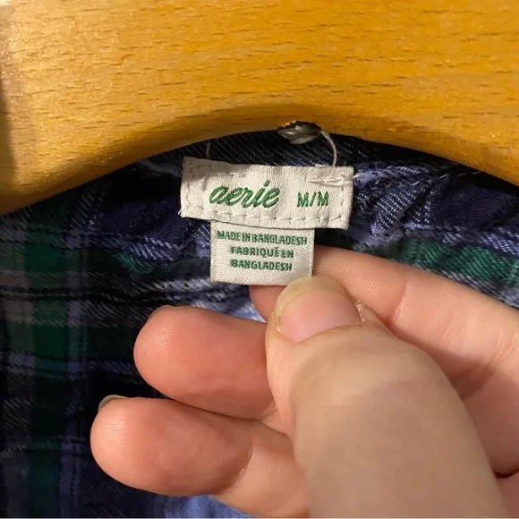 Aerie flannel Blue and Green mixed Plaid Pajama Set Med top large bottoms - Picture 6 of 9